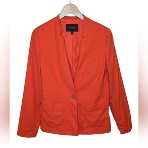 Banana Republic Blazer Size 12 Coral Linen Blend Tailored One Button Workwear